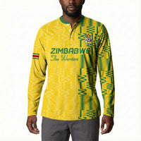 Custom Zimbabwe Football Button Sweatshirt Come On Warriors - Kente Pattern