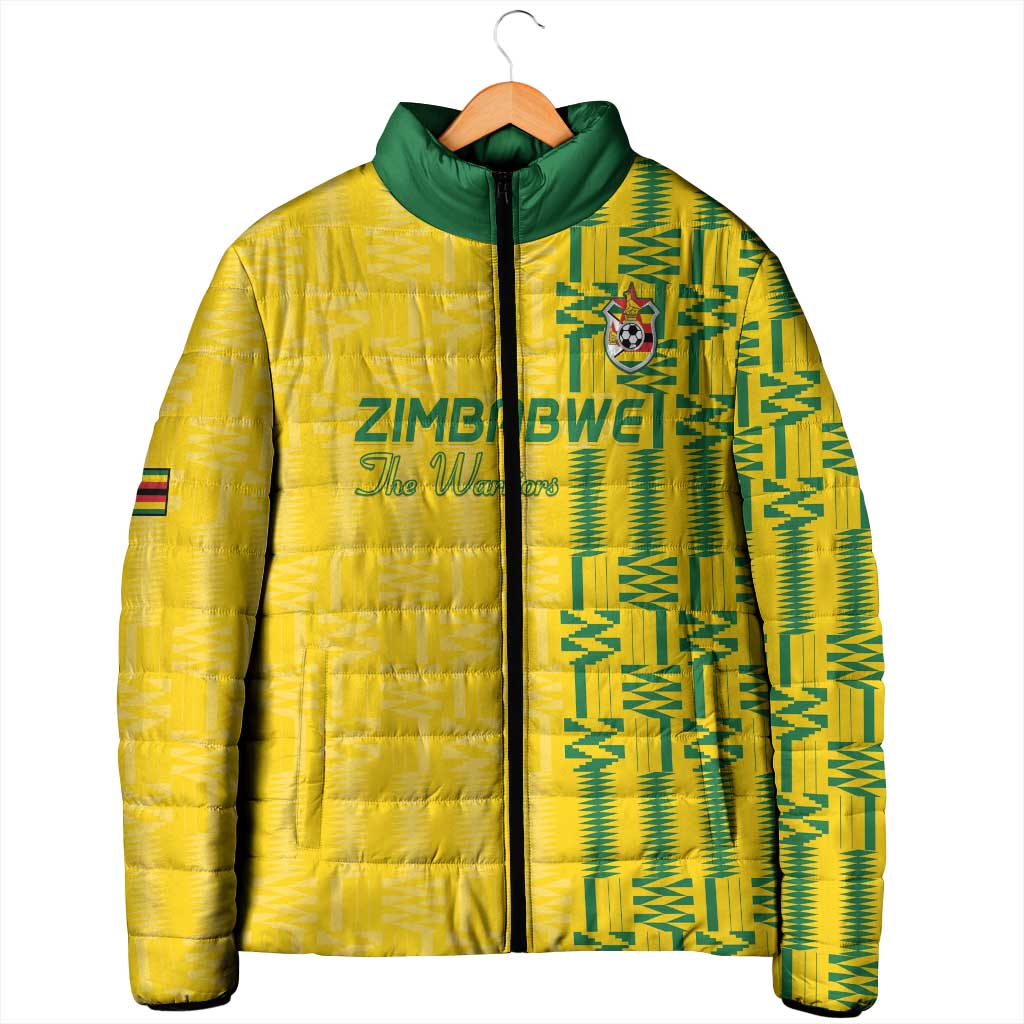 Custom Zimbabwe Football Padded Jacket Come On Warriors - Kente Pattern - Wonder Print Shop