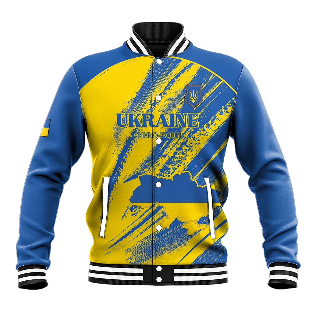 Custom Ukraine Football Baseball Jacket Blue And Yellow Grunge Style - Wonder Print Shop