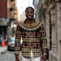 Cameroon Traditional Pattern Long Sleeve Button Shirt Bamenda Royal Toghu