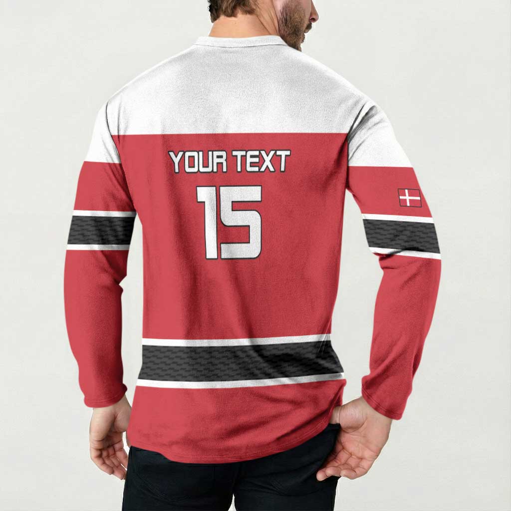 Custom Denmark Ice Hockey 2026 Button Sweatshirt Fight for Glory Red Jersey