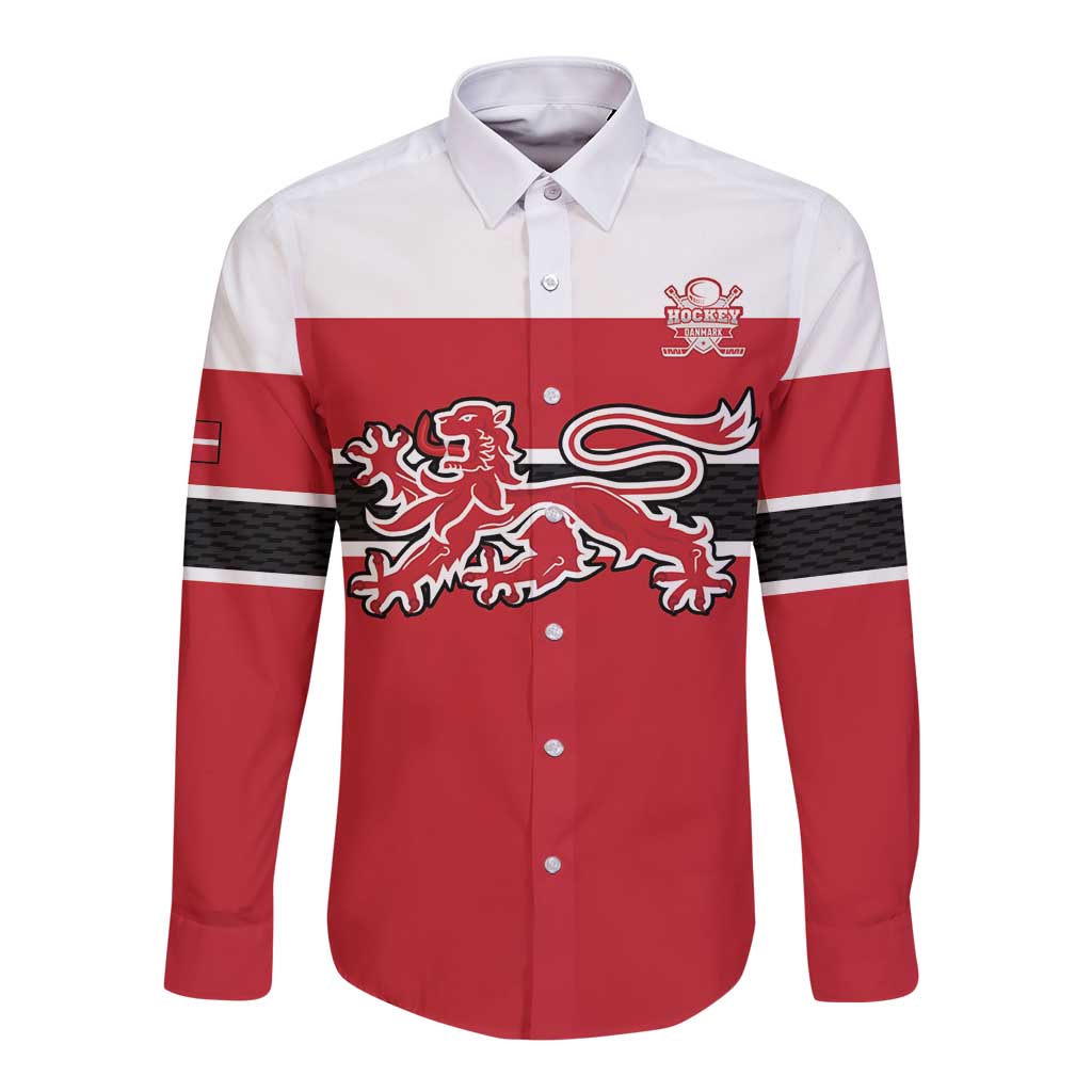 Custom Denmark Ice Hockey 2026 Long Sleeve Button Shirt Fight for Glory Red Jersey