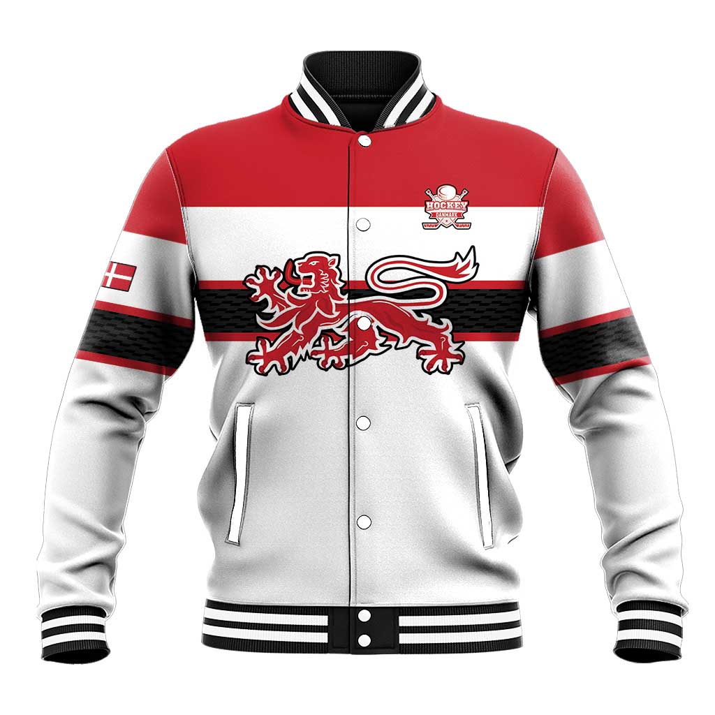 Custom Denmark Ice Hockey 2026 Baseball Jacket Fight for Glory White Jersey