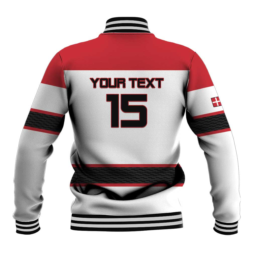 Custom Denmark Ice Hockey 2026 Baseball Jacket Fight for Glory White Jersey