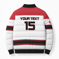 Custom Denmark Ice Hockey 2026 Bomber Puffer Jacket Fight for Glory White Jersey