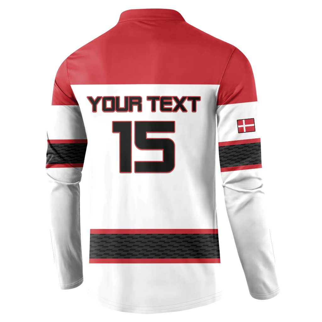 Custom Denmark Ice Hockey 2026 Button Sweatshirt Fight for Glory White Jersey