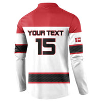 Custom Denmark Ice Hockey 2026 Button Sweatshirt Fight for Glory White Jersey