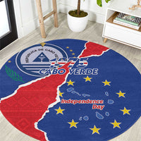 Round blue Cabo Verde Independence Day graphic carpet with stars and map