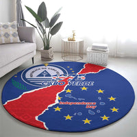 Round Cabo Verde Independence Day round carpet with stars and map on blue background