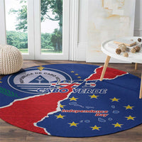 Round blue carpet with Cabo Verde emblem, map outline, and yellow stars
