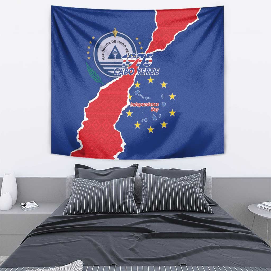 Happy Cape Verde Independence Day Tapestry Coat Of Arms With Map