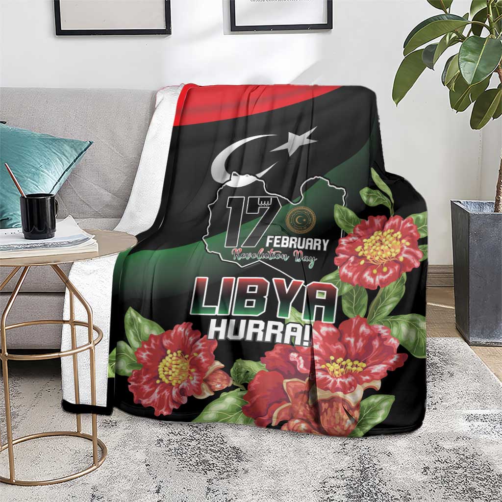 Libya Revolution Day Blanket Libyan Map With Pomegranate Blossom - Wonder Print Shop