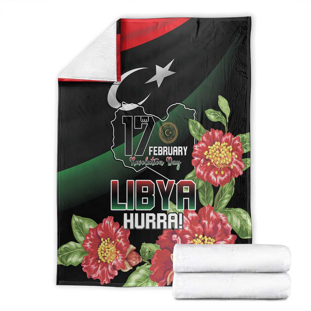 Libya Revolution Day Blanket Libyan Map With Pomegranate Blossom - Wonder Print Shop