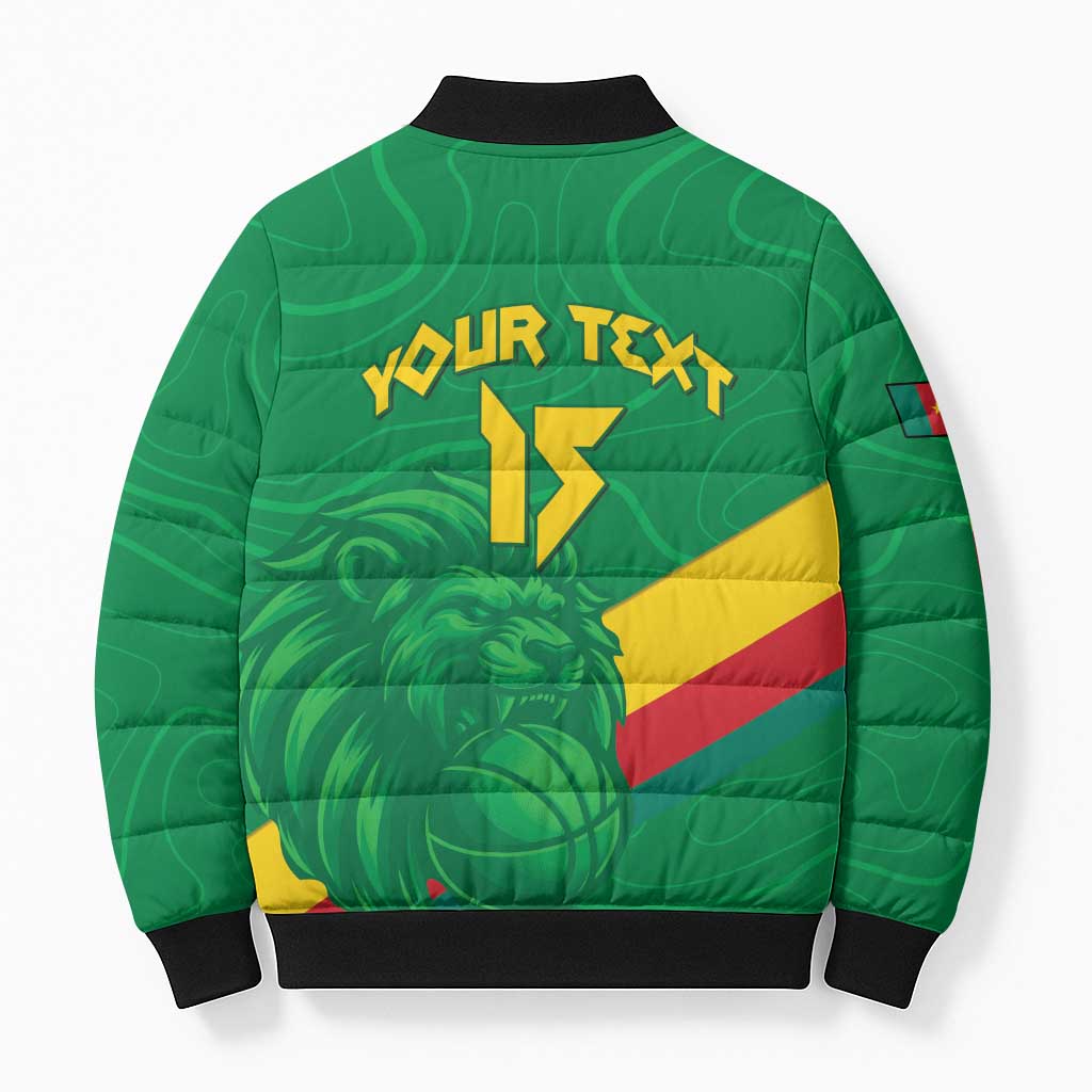 Custom Cameroon Basketball Bomber Puffer Jacket Go Champions Indomitable Lions - Wonder Print Shop