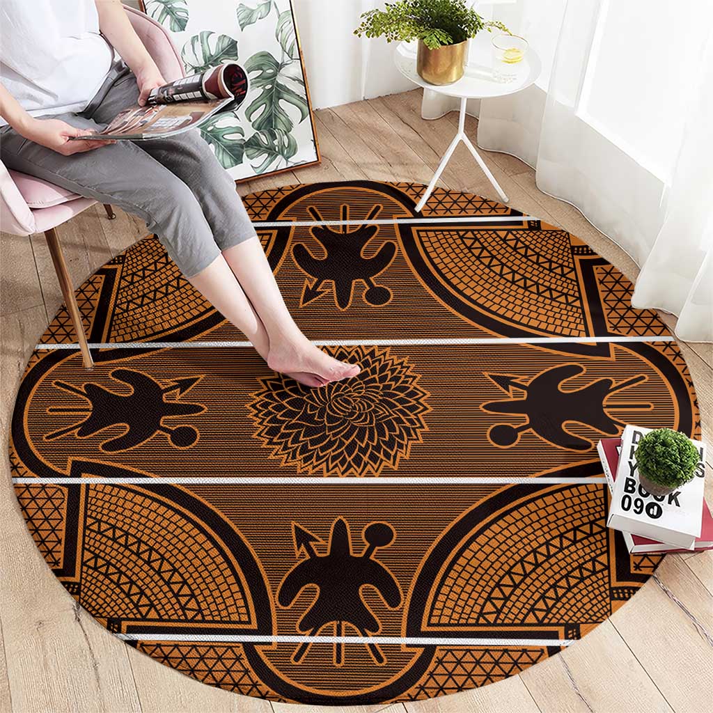 Lesotho Seanamarena Round Carpet Basotho Traditional Blanket Style - Orange - Wonder Print Shop