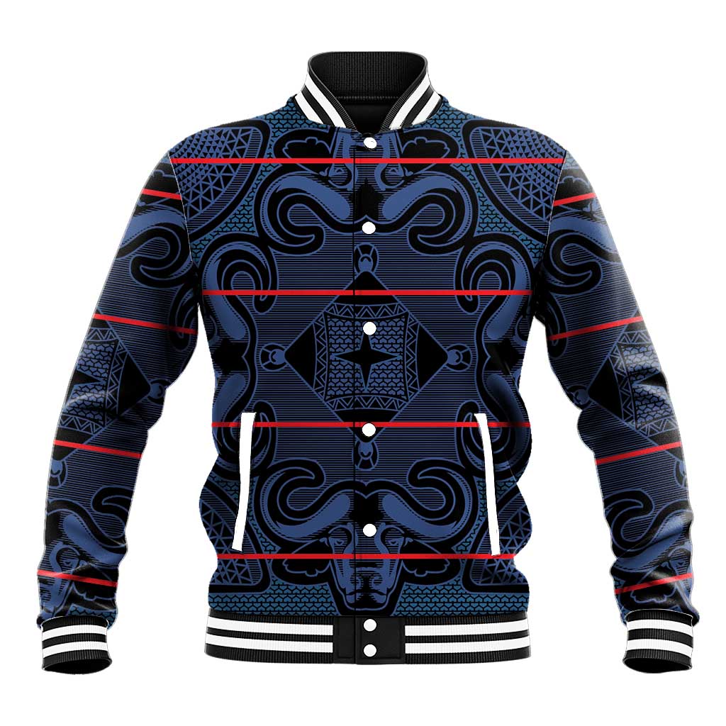 Lesotho Seanamarena - Motlatsi Baseball Jacket Basotho Traditional Blanket Style - Blue - Wonder Print Shop