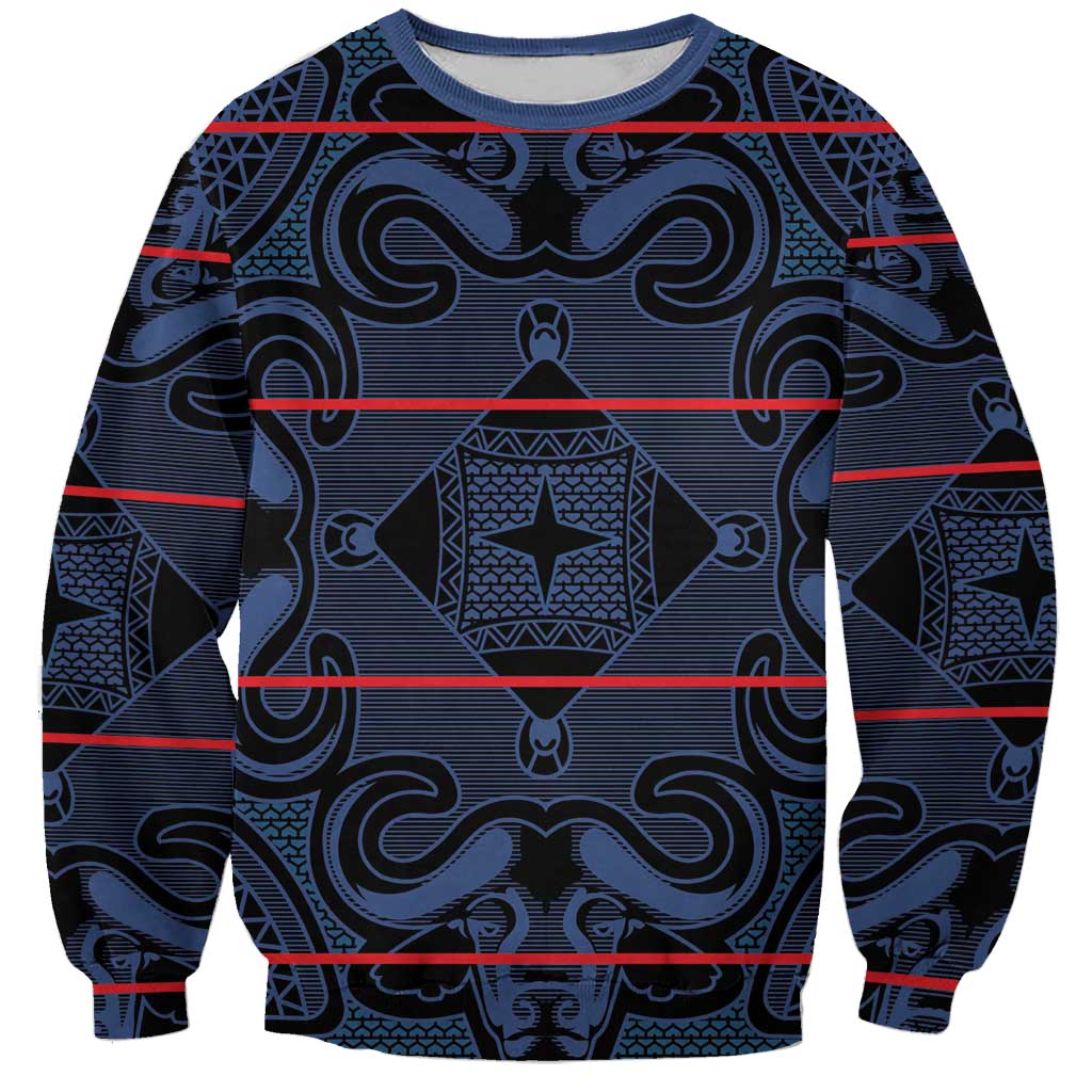 Lesotho Seanamarena - Motlatsi Sweatshirt Basotho Traditional Blanket Style - Blue - Wonder Print Shop