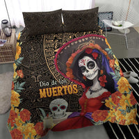 Day of the Dead bedding set with black geometric design, “Dia de los Muertos” text, skull figure