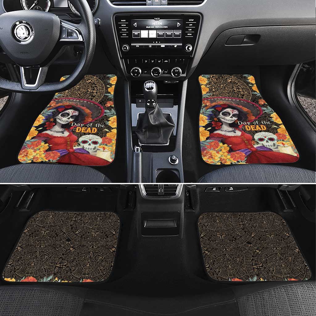 Mexico Day Of The Dead Car Mats La Catrina Mix Cempasuchil Aztec Pattern - Wonder Print Shop