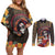 Mexico Day Of The Dead Couples Matching Off Shoulder Short Dress and Long Sleeve Button Shirt La Catrina Mix Cempasuchil Aztec Pattern LT15