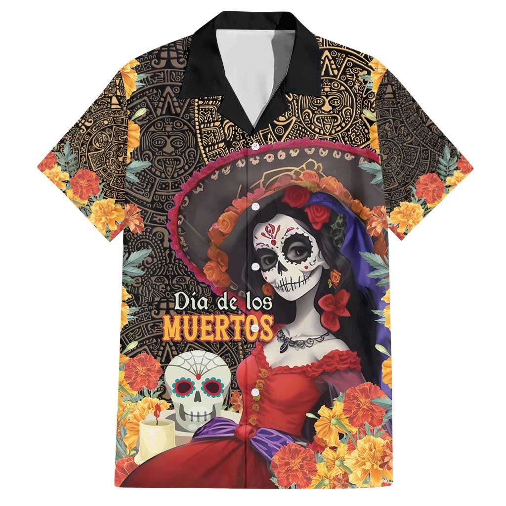 Mexico Day Of The Dead Hawaiian Shirt La Catrina Mix Cempasuchil Aztec Pattern