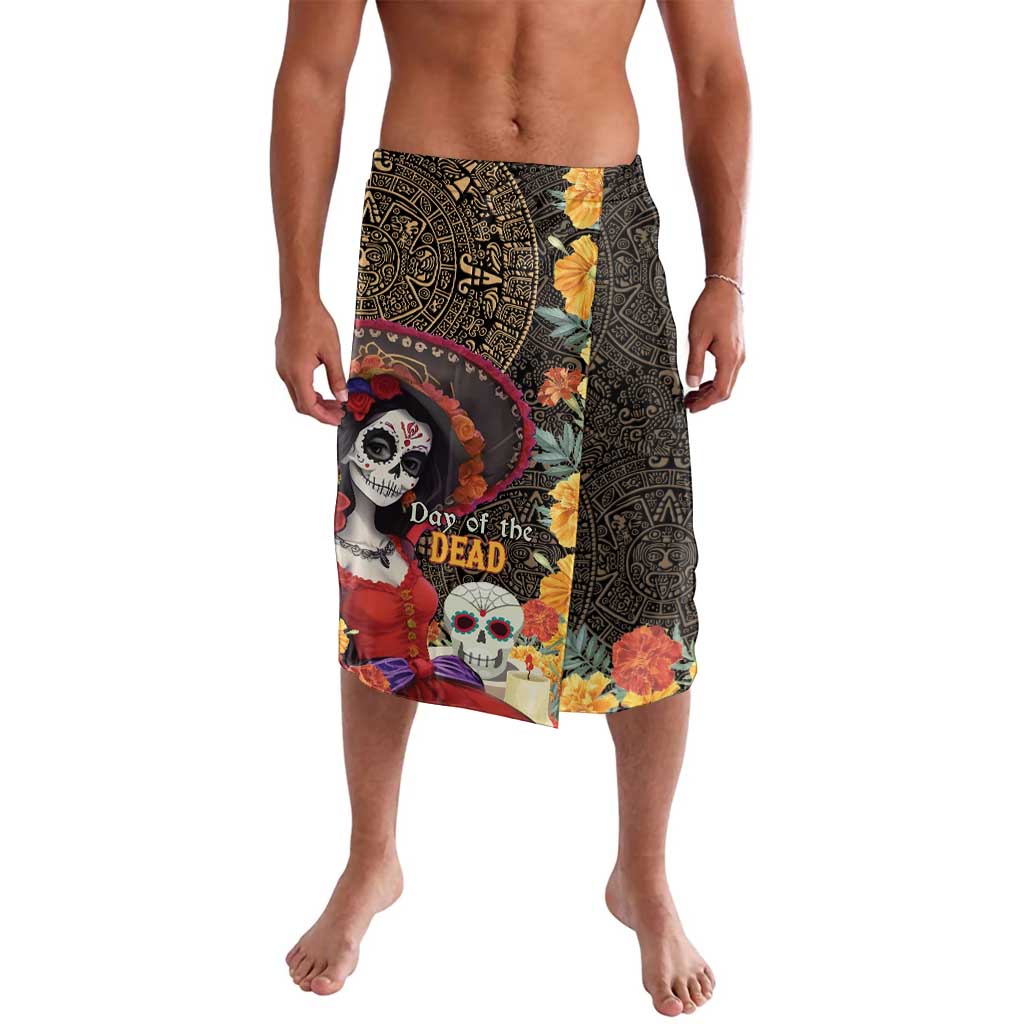 Black and gold day of the dead lava lava skirt with skull print and colorful flowers