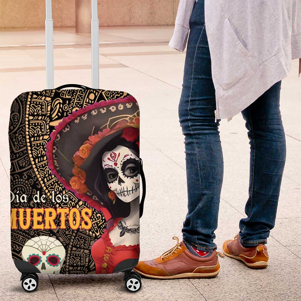 Mexico Day Of The Dead Luggage Cover La Catrina Mix Cempasuchil Aztec Pattern