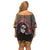 Mexico Day Of The Dead Off Shoulder Short Dress La Catrina Mix Cempasuchil Aztec Pattern LT15