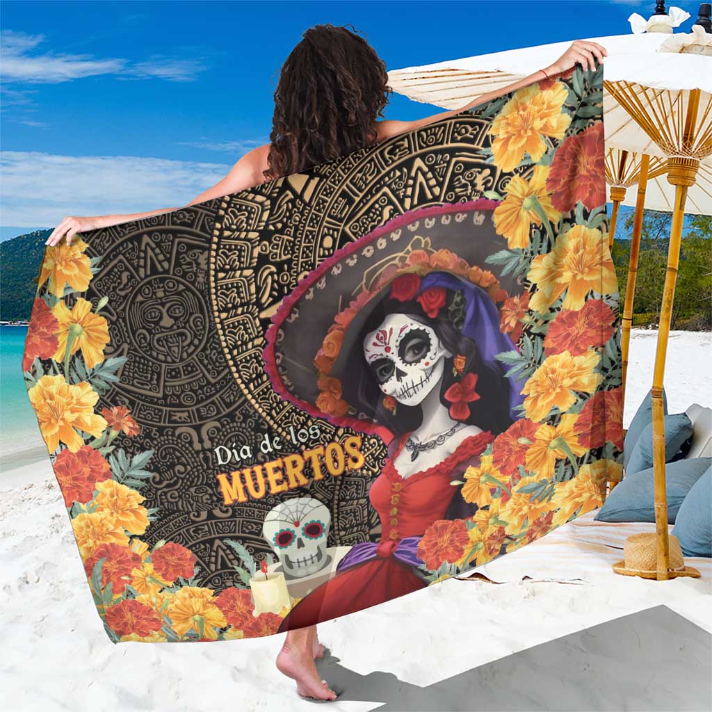 Mexico Day Of The Dead Sarong La Catrina Mix Cempasuchil Aztec Pattern