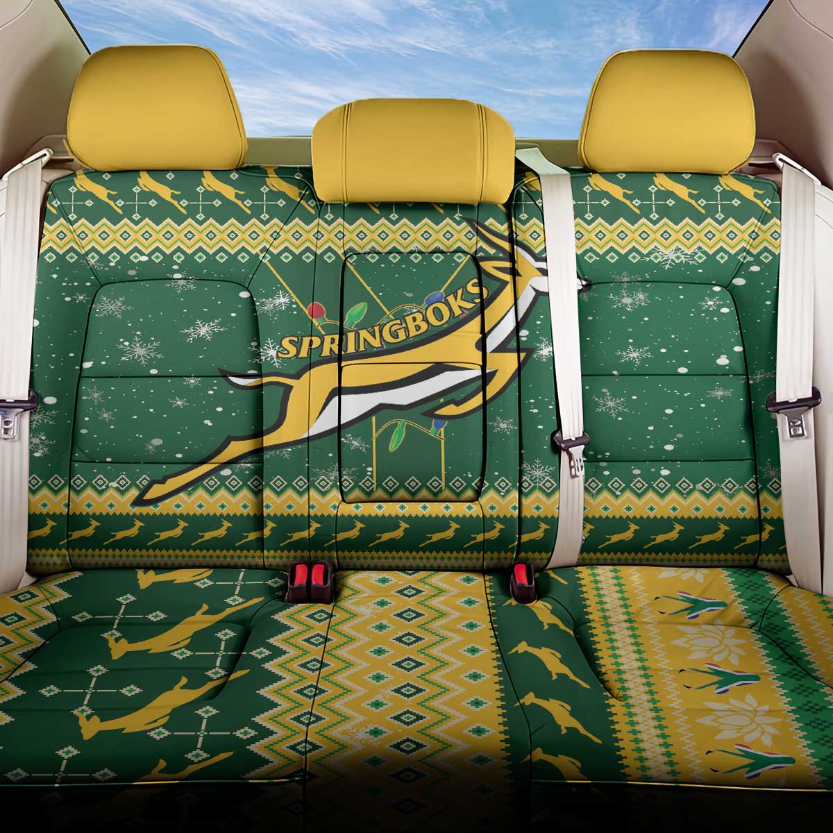 South Africa Christmas Rugby Back Car Seat Cover Springboks Geseende Kersfees - Wonder Print Shop