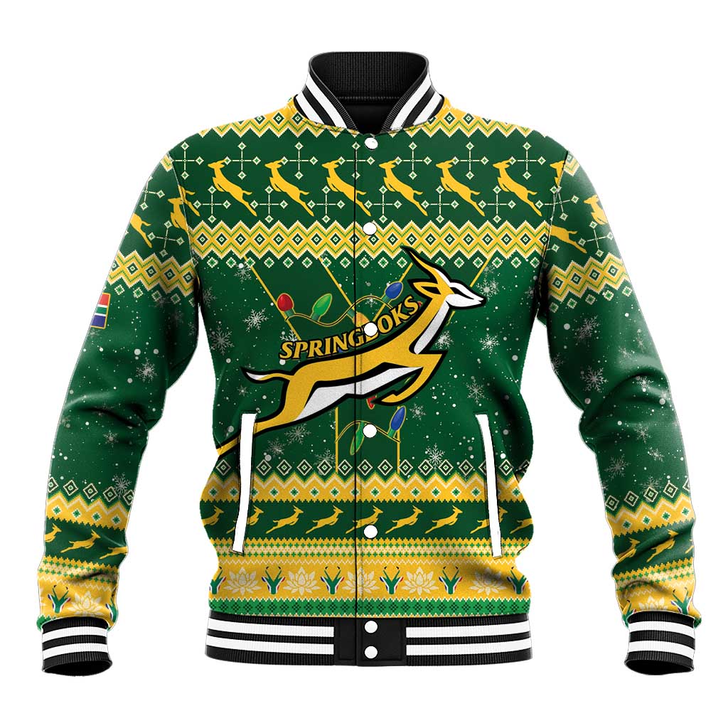 South Africa Christmas Rugby Baseball Jacket Springboks Geseende Kersfees - Wonder Print Shop