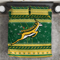 Green and yellow Springbok rugby Christmas bedding set with large logo and geometric trim