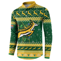 Christmas rugby button sweatshirt, green with yellow collar and large front logo