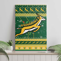 Springboks Christmas canvas wall art, green close-up design with antelope logo and festive stripes