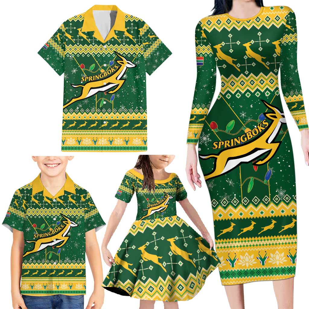 South Africa Christmas Rugby Family Matching Long Sleeve Bodycon Dress and Hawaiian Shirt Springboks Geseende Kersfees - Wonder Print Shop