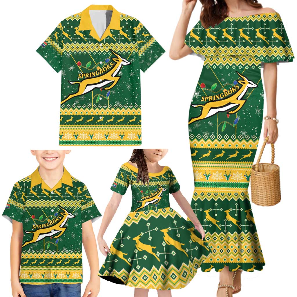 South Africa Christmas Rugby Family Matching Mermaid Dress and Hawaiian Shirt Springboks Geseende Kersfees - Wonder Print Shop