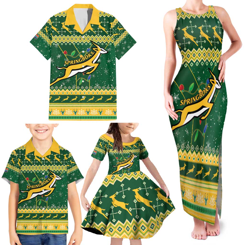 South Africa Christmas Rugby Family Matching Tank Maxi Dress and Hawaiian Shirt Springboks Geseende Kersfees - Wonder Print Shop