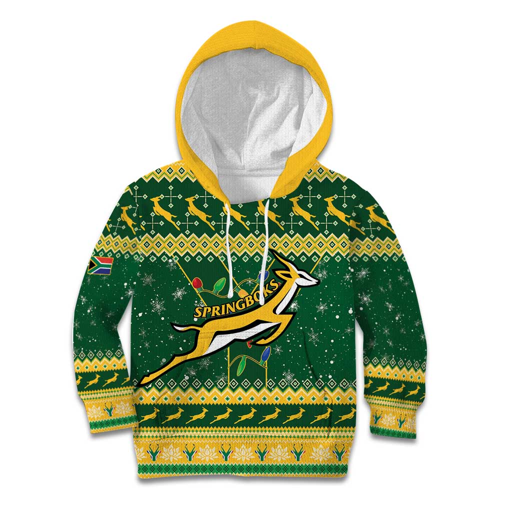 South Africa Christmas Rugby Kid Hoodie Springboks Geseende Kersfees - Wonder Print Shop