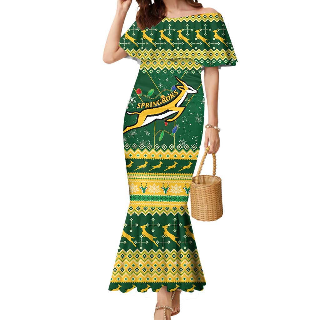 South Africa Christmas Rugby Mermaid Dress Springboks Geseende Kersfees - Wonder Print Shop