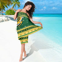 Green Springboks rugby sarong with crest and yellow geometric band along bottom