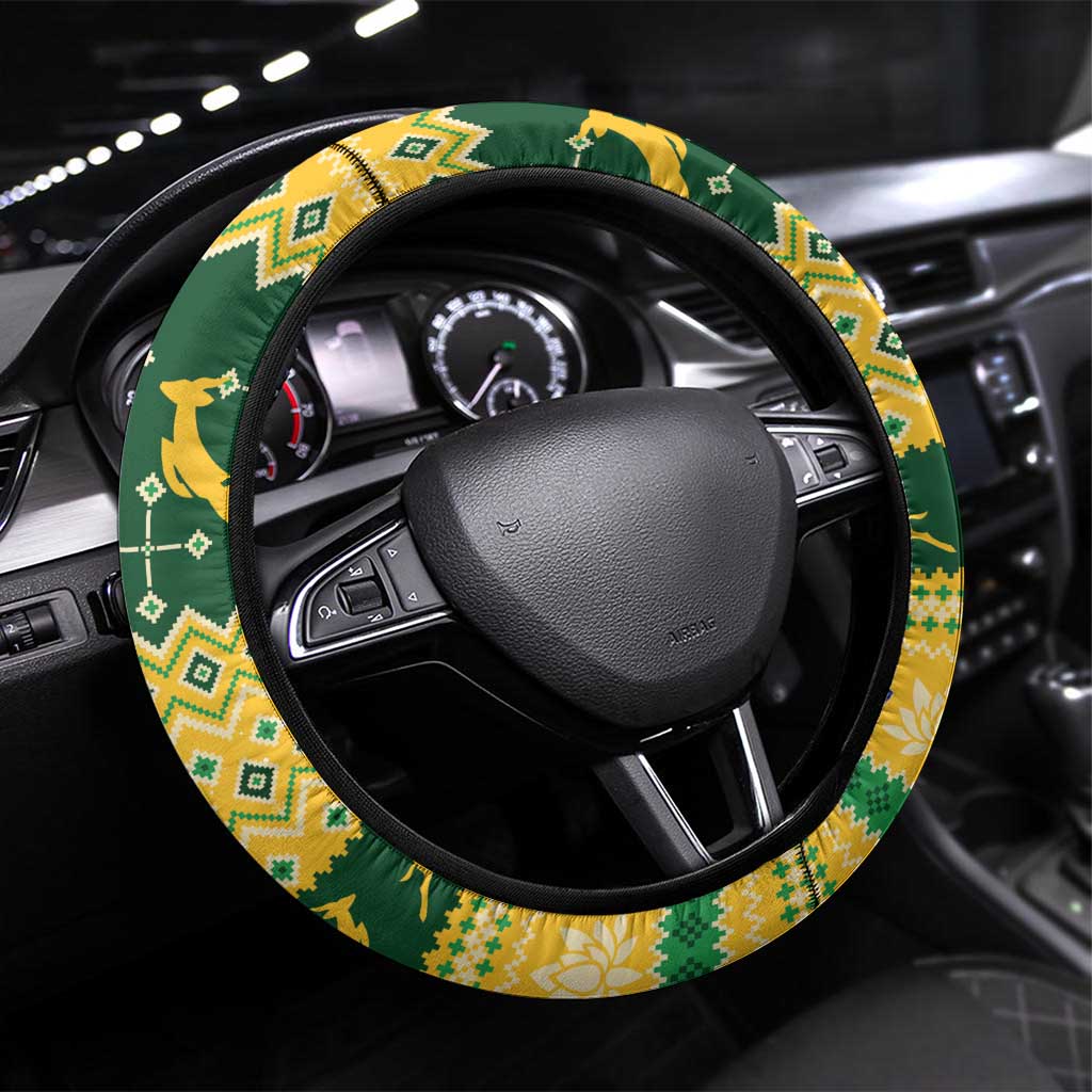 South Africa Christmas Rugby Steering Wheel Cover Springboks Geseende Kersfees - Wonder Print Shop