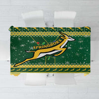 Green and yellow Springboks rugby Christmas tablecloth with kangaroo logo and patterns