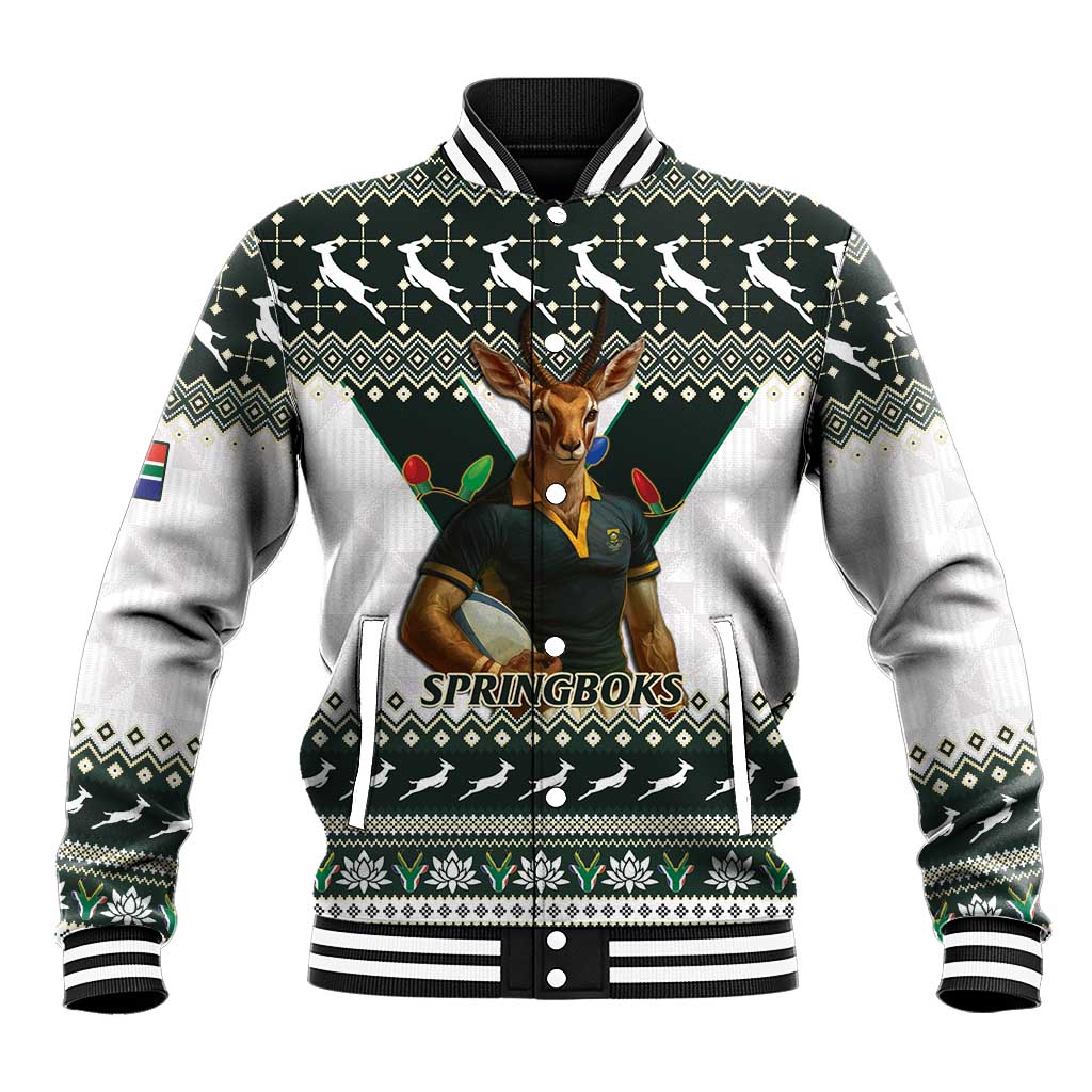 South Africa Christmas Rugby Baseball Jacket Springboks Mascot Mix African Pattern - Wonder Print Shop