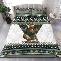 Springboks Christmas bedding set with duvet and matching green, black, white pattern mascot