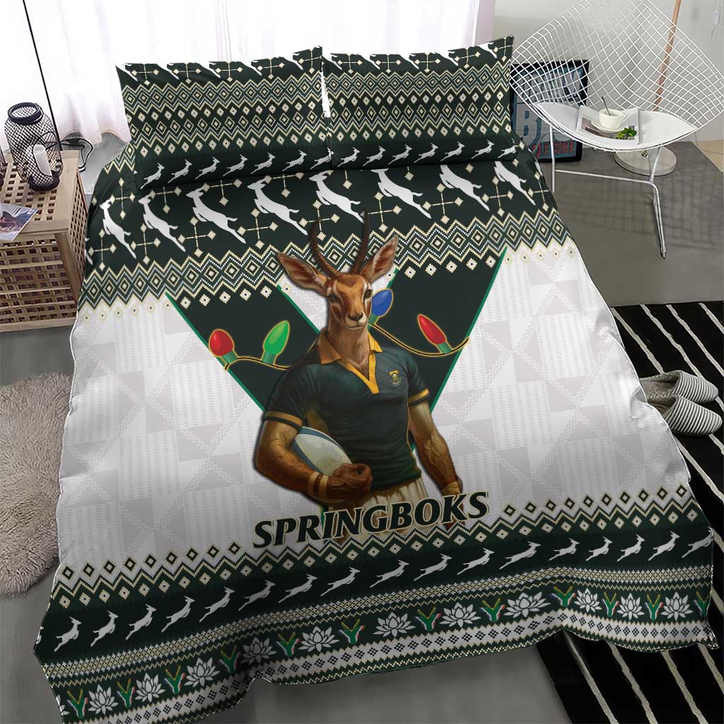 Springboks Christmas duvet with mascot graphic and 'SPRINGBOKS' lettering, green black white