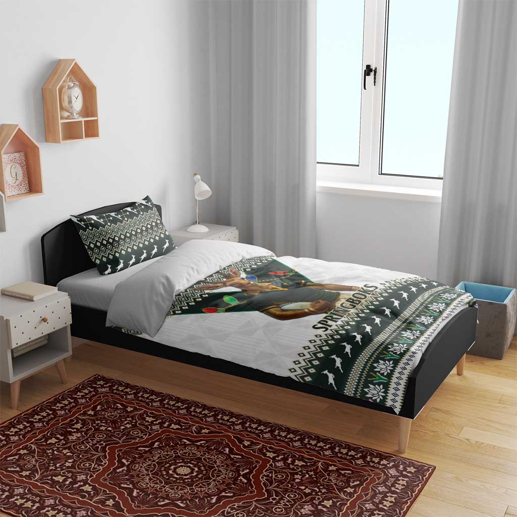 Springboks Christmas bedding set with mascot and bold 'SPRINGBOKS' stripe pattern in green