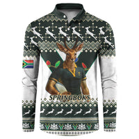 Rugby button sweatshirt with antelope mascot, 'SPRINGBOKS' and festive geometric print