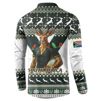Rugby button sweatshirt, antelope mascot and 'SOUTH AFRICA' on festive geometric back print