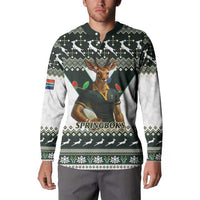 Rugby button sweatshirt with antelope mascot and 'SPRINGBOKS' chest graphic, long sleeves