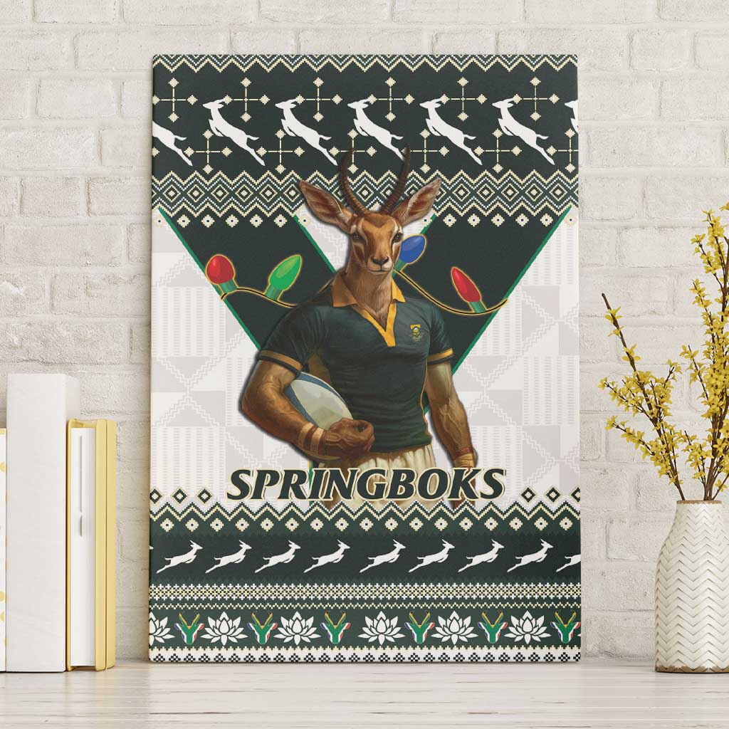 South Africa Christmas Rugby Canvas Wall Art Springboks Mascot Mix African Pattern - Wonder Print Shop